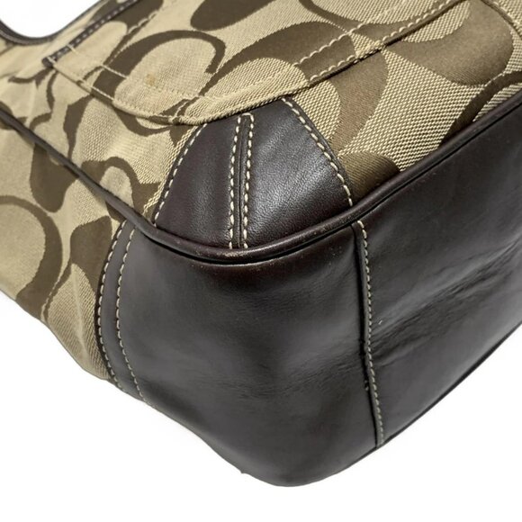 Auth COACH Ergo SignatureTote F11292 Khaki Dark Brown Jacquard Leather - Picture 3 of 8